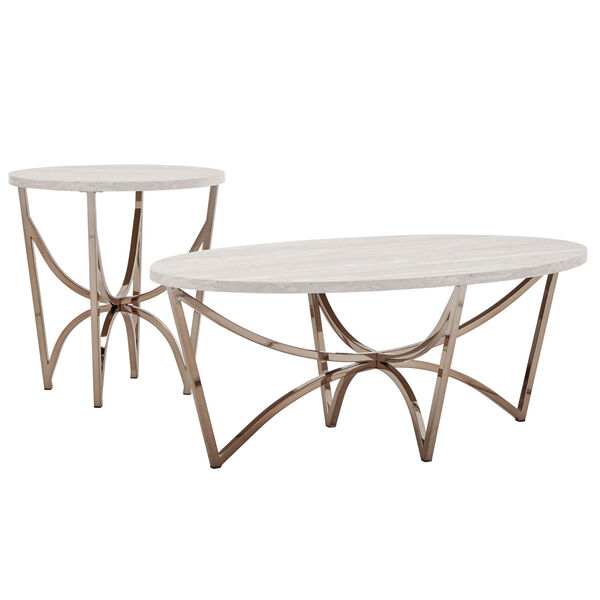 Astrid Champagne Gold and White Table Set with Faux Marble Top, image 1